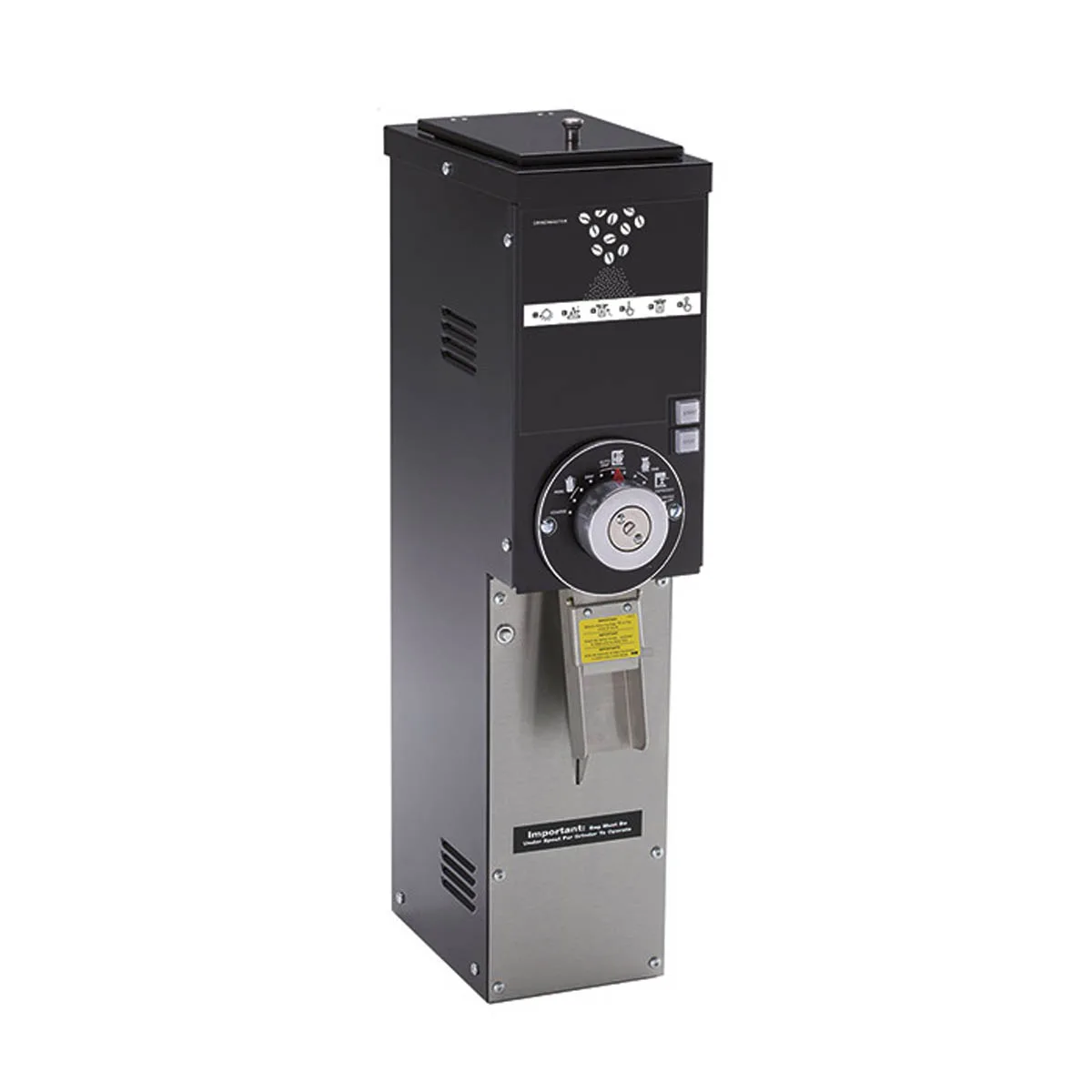Grindmaster 890T 7.5" Wide Space Saver Retail Coffee Grinder w/ 5.0 lbs. Hopper Cap - 1/2 HP - Black