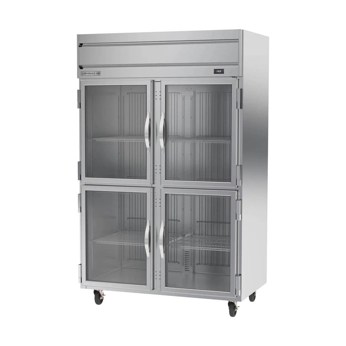 Beverage Air HFPS2HC-1HG 52" 4-Half Glass Door 2-Section Reach-In Freezer, Top Mounted, 46.29 cu. ft., Stainless Steel