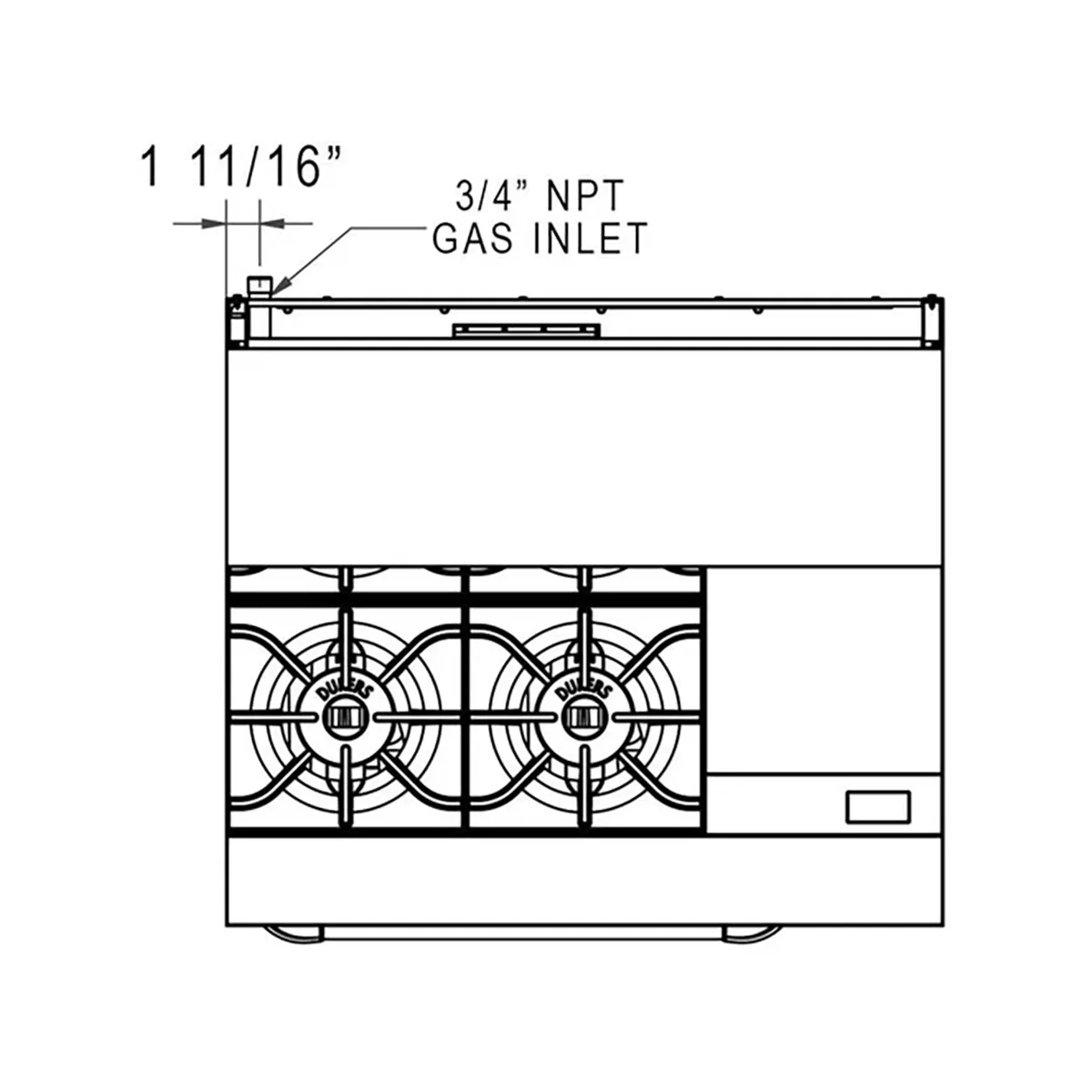 Dukers Appliance Co DCR36-4B12GM 36" Gas Restaurant Range w/ (4) Open Burners, 12" Griddle, (1) Standard Oven, 195.000 BTU 