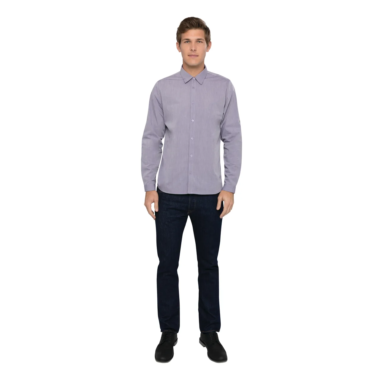 Chef Works SHC06-PUR-2XL Men's Chambray Dress Shirt, 2XL, Purple, 65/35 Poly/Cotton