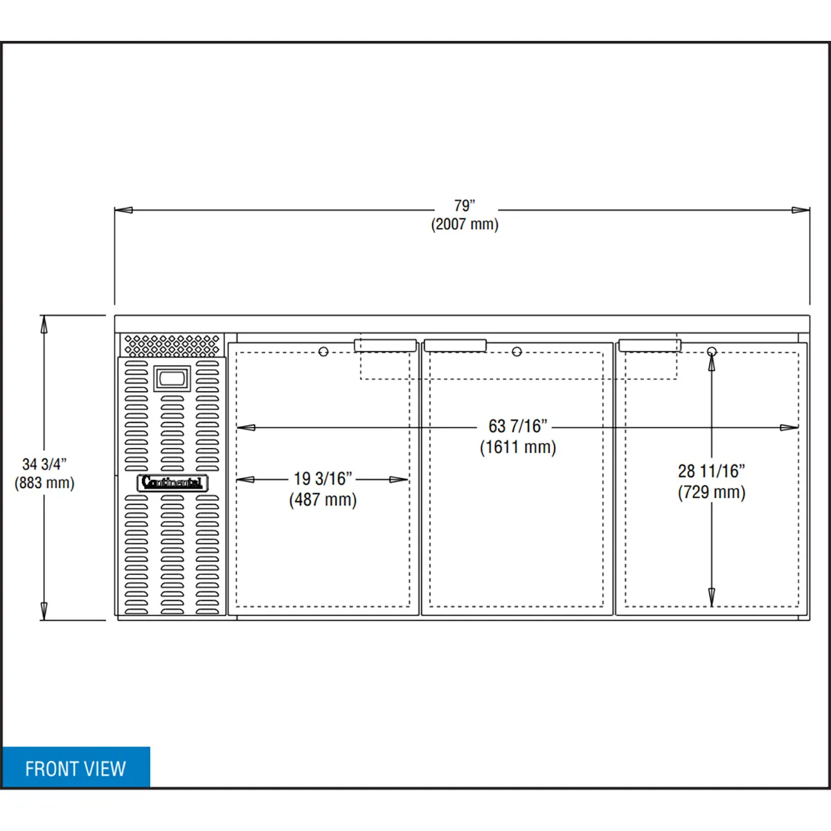 Continental Refrigerator BB79N Refrigerated Back Bar Cooler w/ 3 Solid Doors, 28 Cu Ft, 79" W