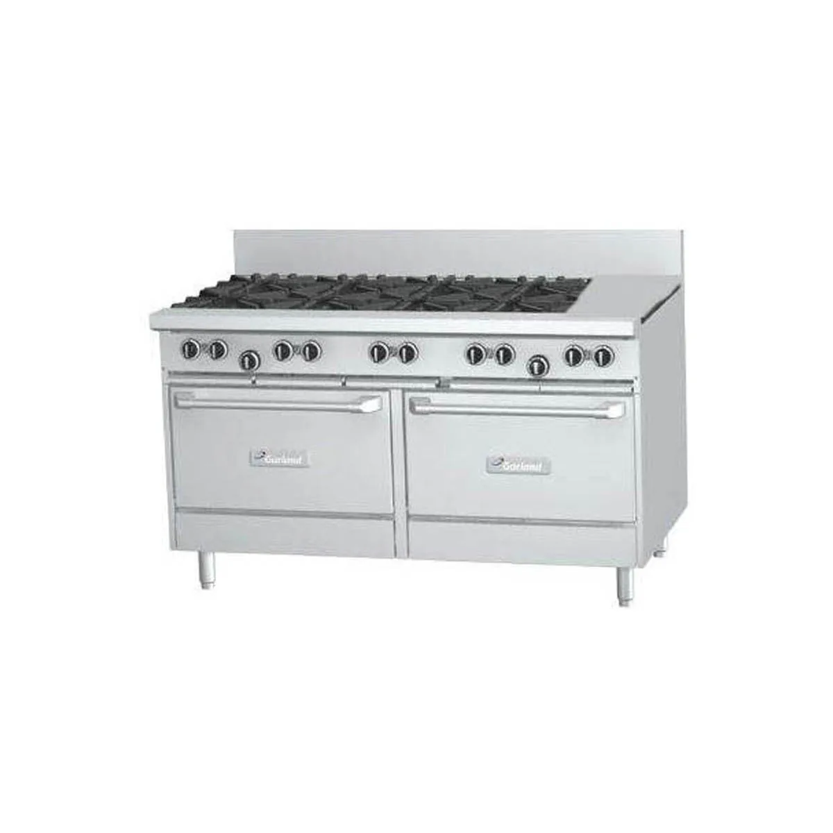 Garland US Range GF60-8G12RR 60" Gas Restaurant Range w/ (8) Open Burners, 12" Griddle, (2) Standard Ovens, 302.000 BTU