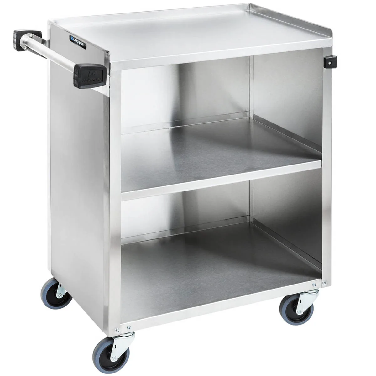 Lakeside 610 27" Stainless Steel 3 Shelf Bussing Cart w/ Enclosed Back & Sides