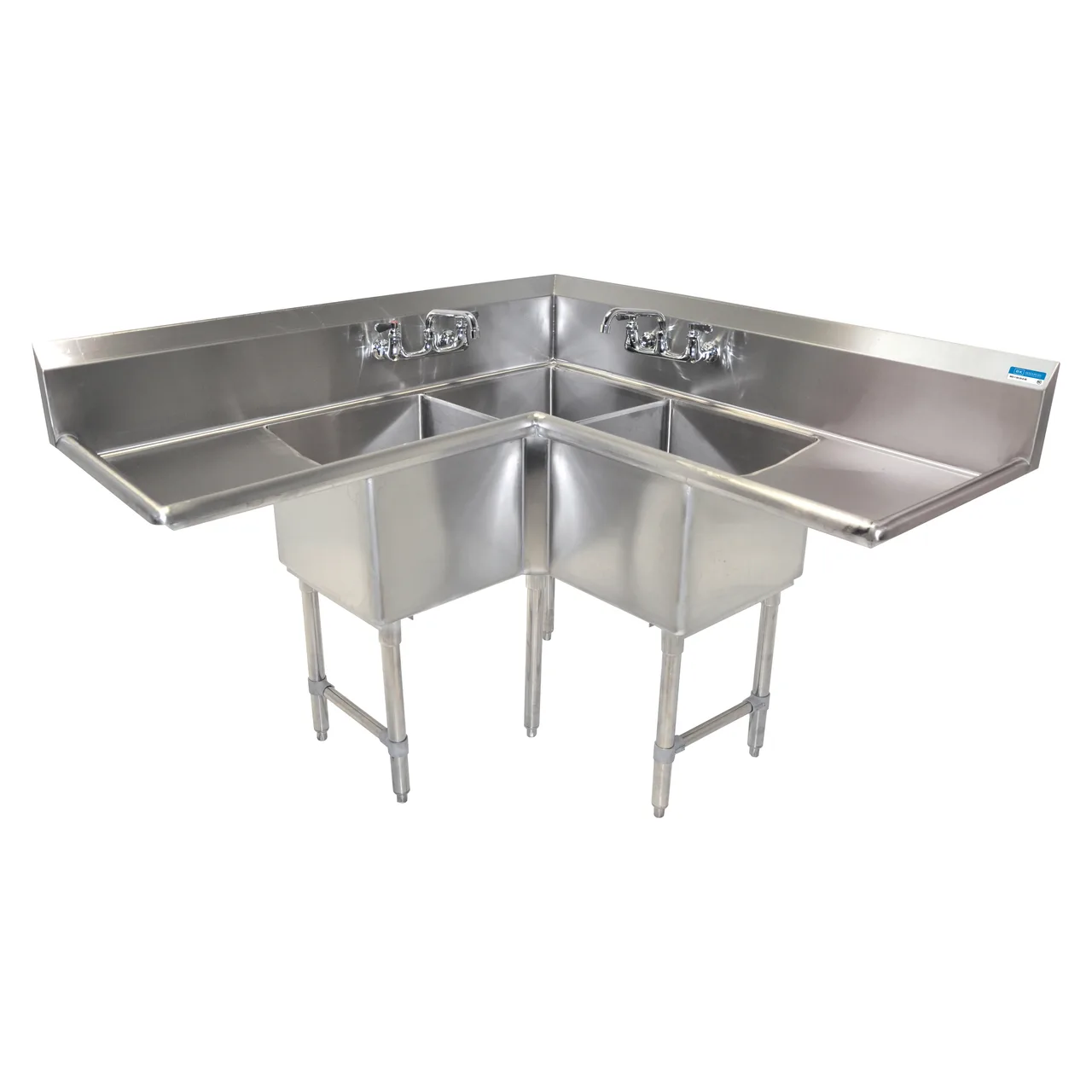 BK Resources BKCS-3-18-14-24T 63" 3 Compartment Corner Sink, 18"W x 18"L Bowl - Galvanized