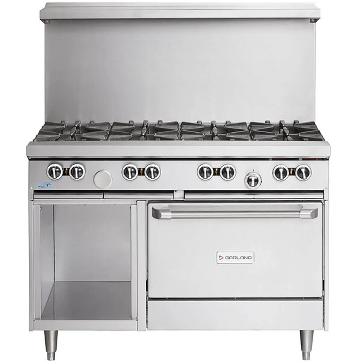 Garland US Range G48-8RS 48" Gas Restaurant Range w/ (8) Open Burners, (1) Standard Oven, (1) Cabinet Base, 302.000 BTU