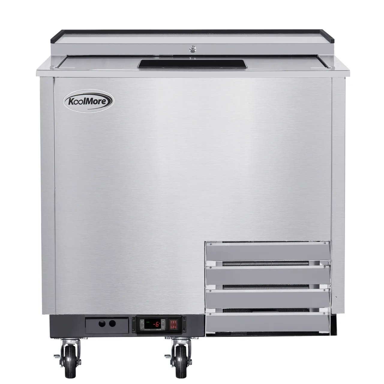 Koolmore KM-GF36-SS Glass Froster, 36"W x 27"D x 34"H, 9 Cu Ft, Steel 5 Shelves/5 Casters ETL Listed