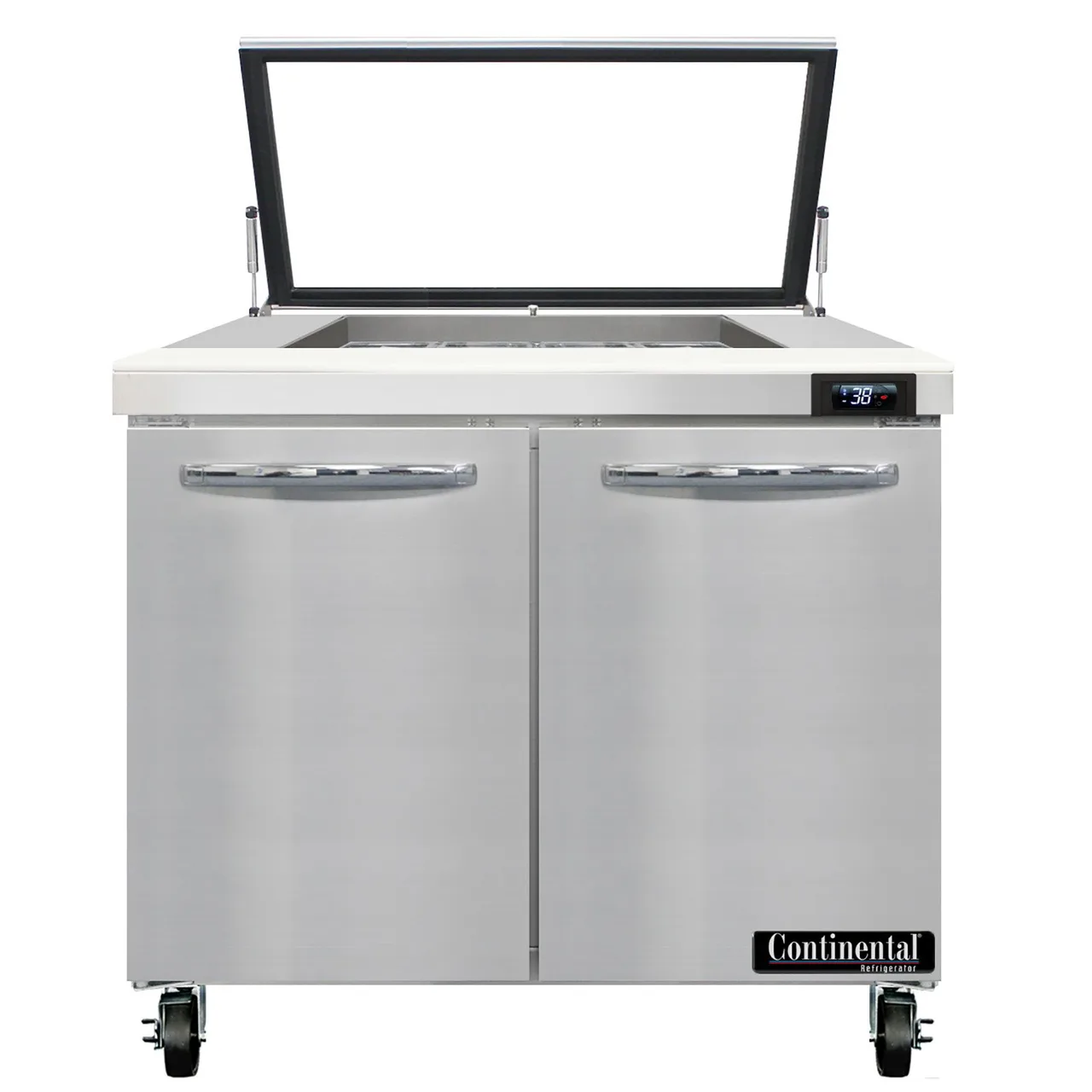 Continental Refrigerator SW36N12M-HGL 36" Mega Top Sandwich Prep Table w/ 2 Doors, 12 pans