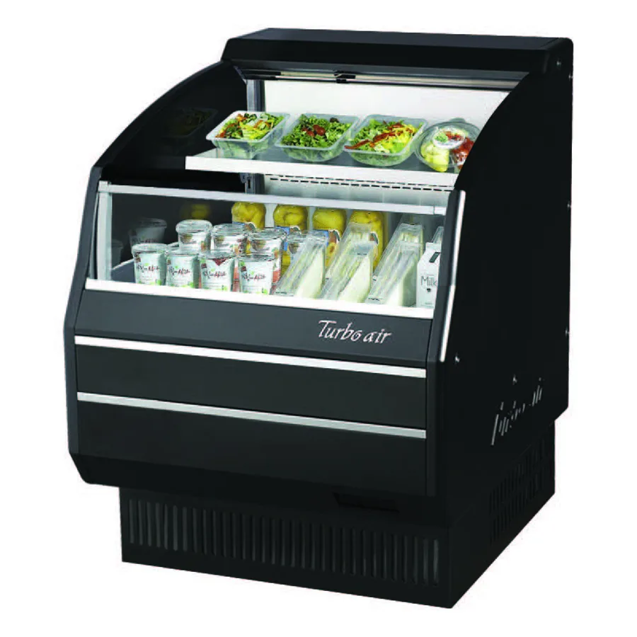 Turbo Air TOM-30LB-SP(-A)-N 28" Horizontal Open Air Merchandiser in Black, Self-Contained, 2 Shelves