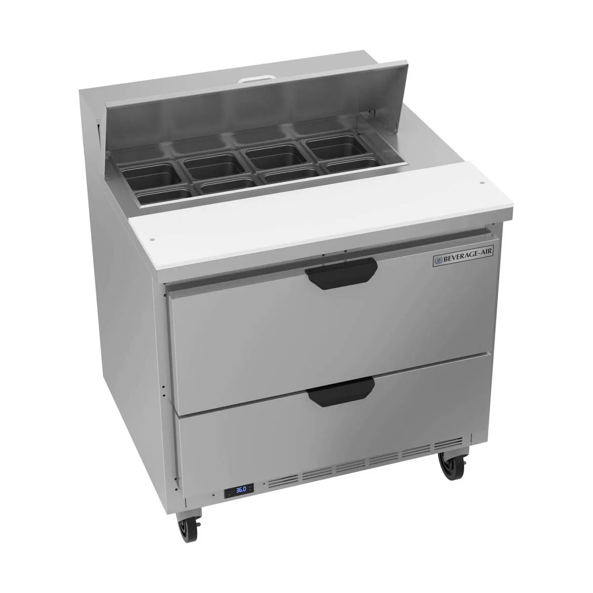 Beverage Air SPED36HC-08-2 36" One Section Sandwich/Salad Prep Table w/ 2 Drawers, 8 pans, 10 cu. ft.