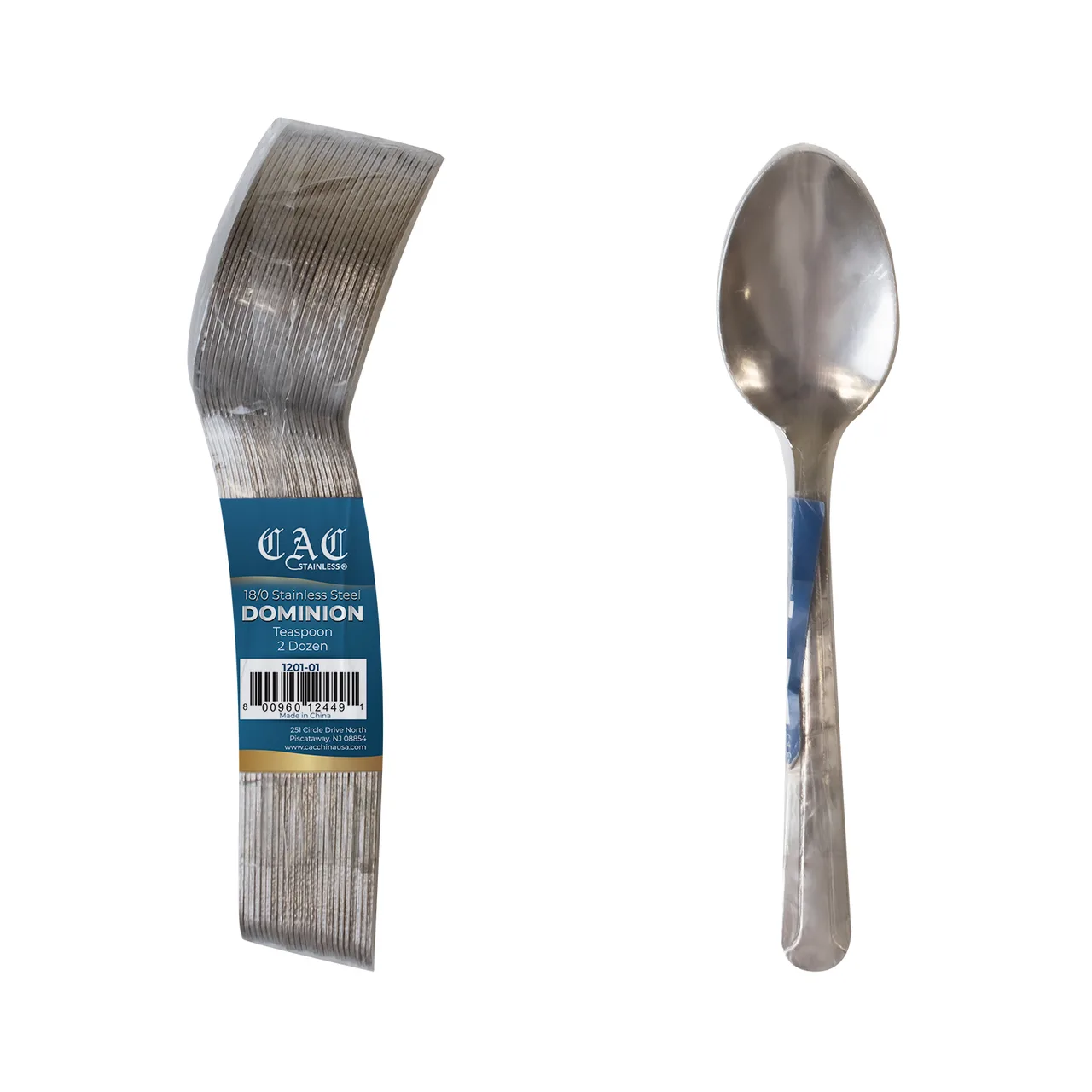 CAC China 1201-01 Dominion Teaspoon, 5 7/8" (5.9") Medium Weight, 18/0 Stainless Steel - 1/Pack