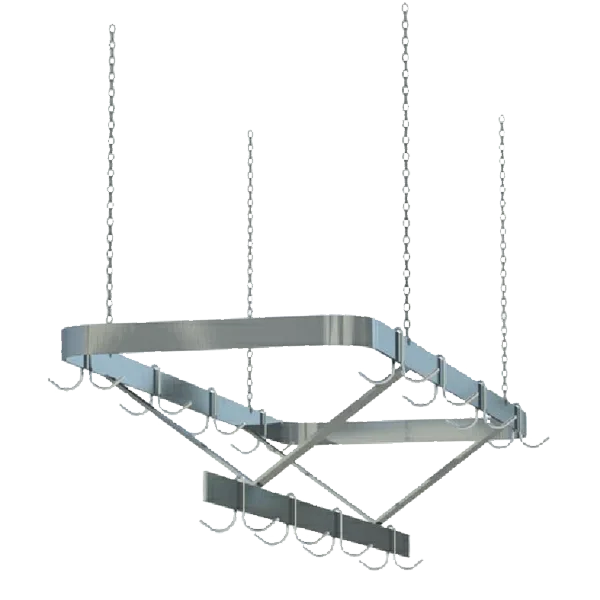 Sapphire Manufacturing SM-CR84, 84" Stainless Steel Triple Bar Ceiling Mounted Pot Rack with 18 Double Hooks