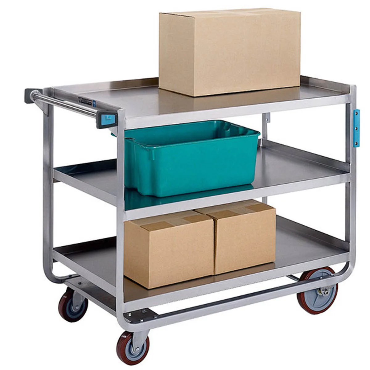 Lakeside 959 Tough Transport Stainless Steel 3-Shelf Utility Cart - 55" x 22-3/4" x 37"