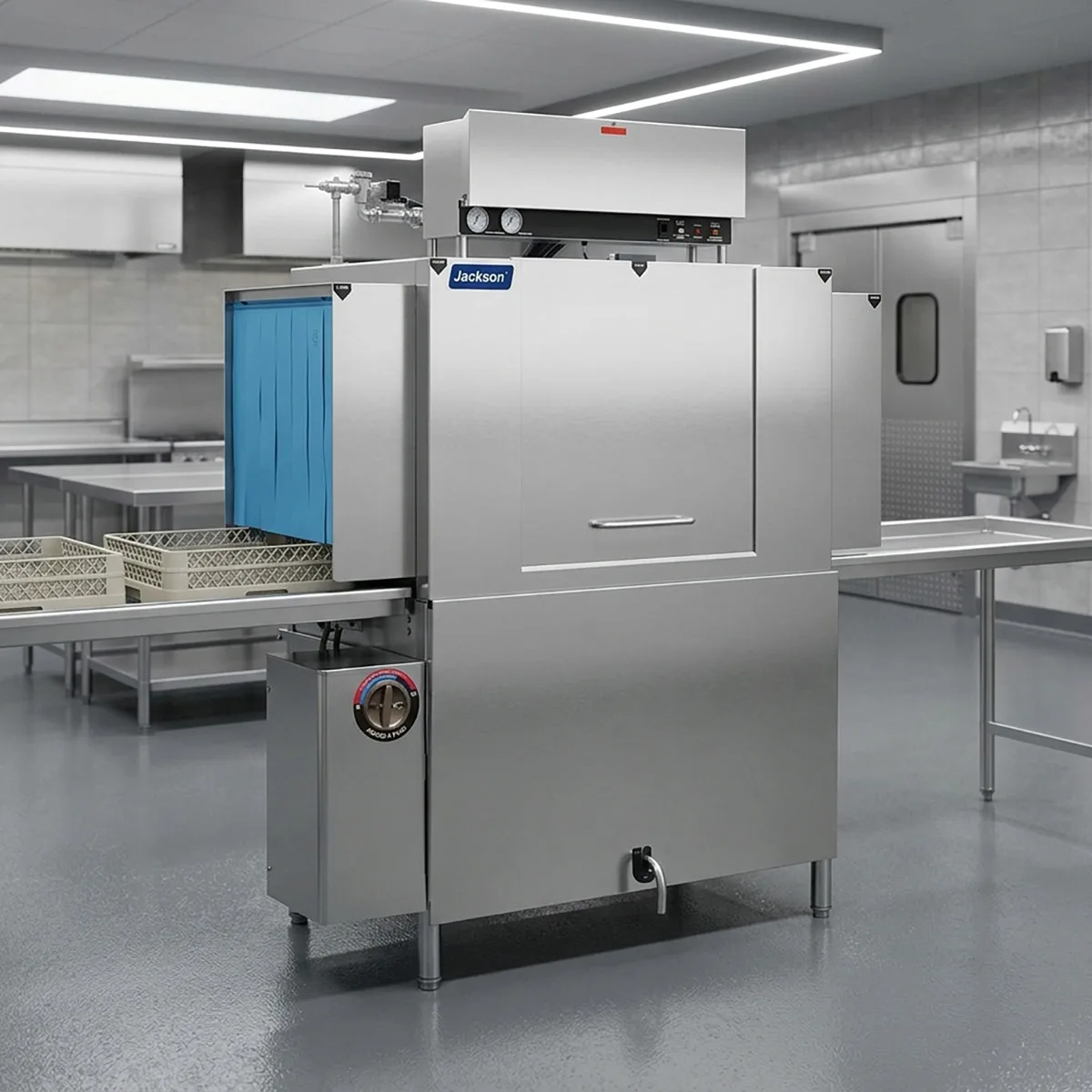 Jackson WWS AJX-44CE 44" Conveyor Dishwasher, 225 Racks/Hr - 153 Gal/Hr - High Temp without Booster