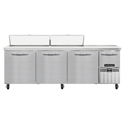 Continental Refrigerator RA93N18 93" 4-Door Sandwich and Salad Prep Table, 18 Pans, Stainless Steel