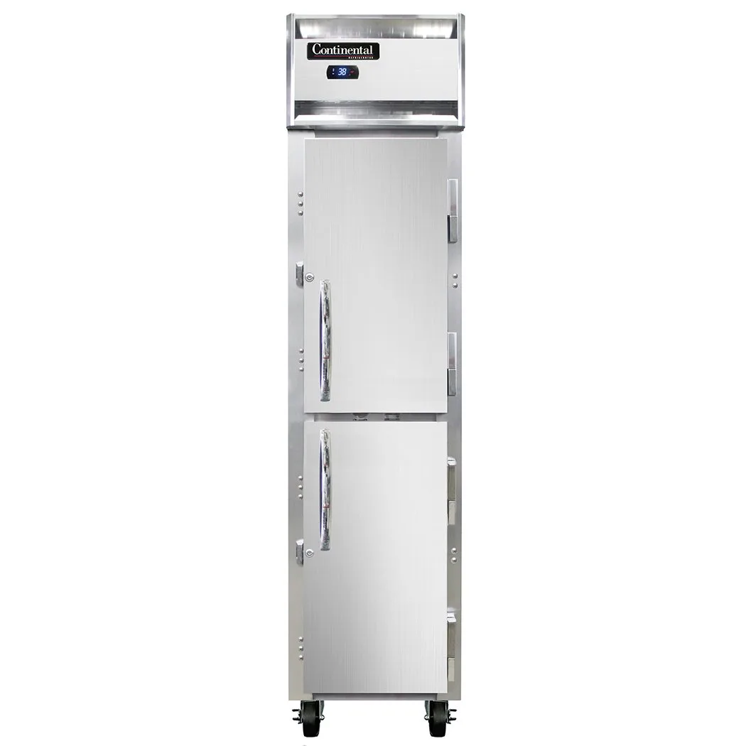 Continental 1RSESNHD 18" 1-Section Reach-In Refrigerator w/ 2 Solid Half Doors, Stainless Steel Front Aluminum Exterior, 12 cu. ft.