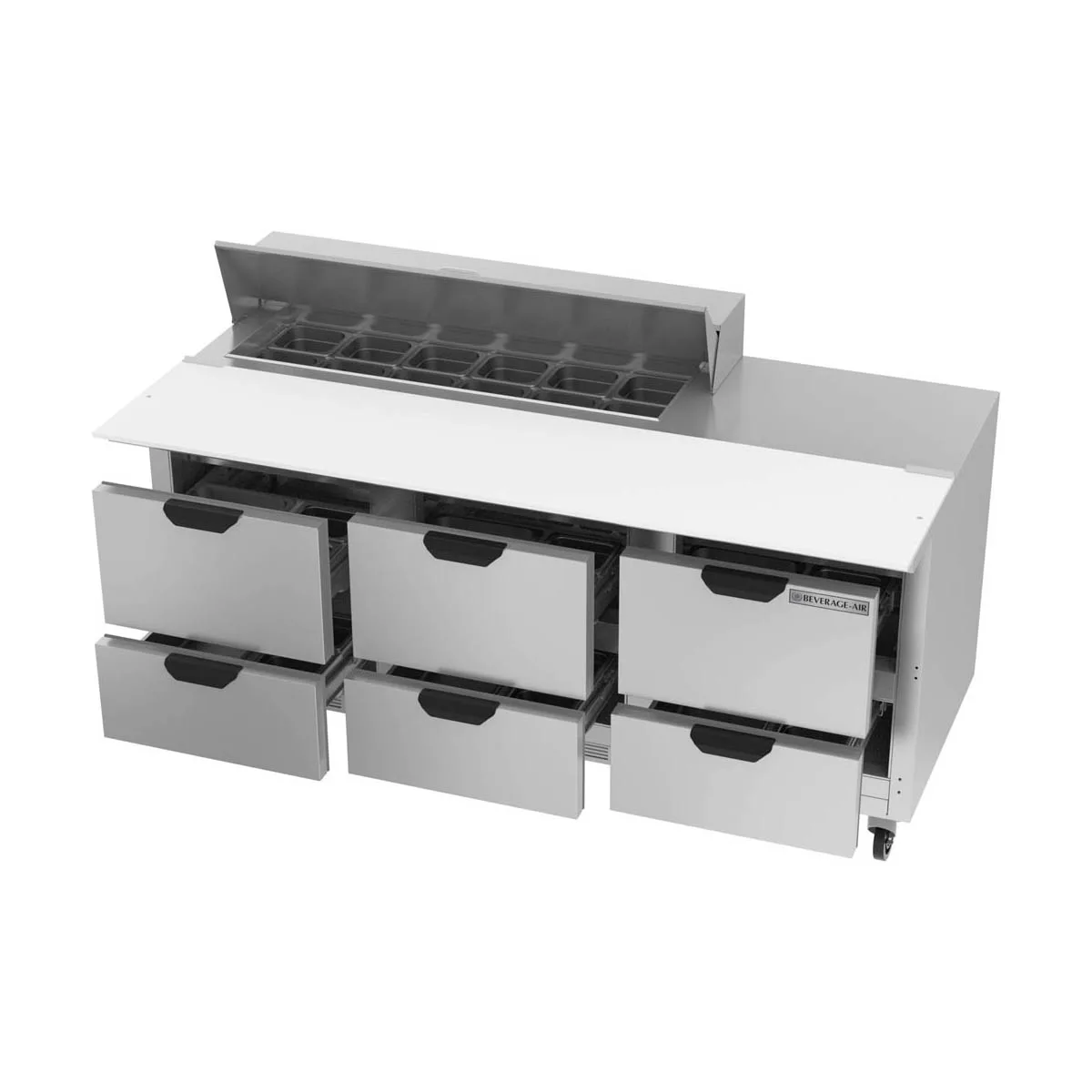 Beverage Air SPED72HC-12C-6 72" Three Section Sandwich/Salad Prep Table w/ 6 Drawers, 12 Pans