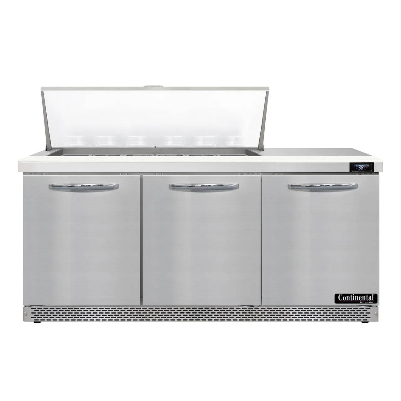 Continental Refrigerator D72N18M-FB 72" Mega Top Sandwich Prep Table w/ 3 Doors, 18 pans