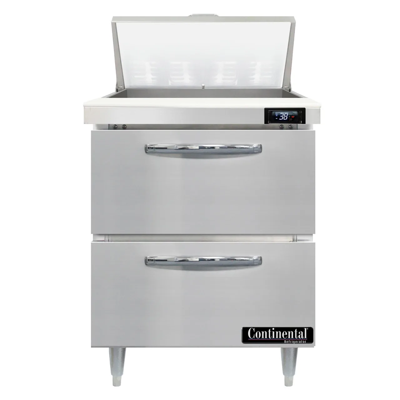 Continental Refrigerator D27N8-D 27" One Section Sandwich / Salad Prep Table w/ 2 Drawers, 8 Pans