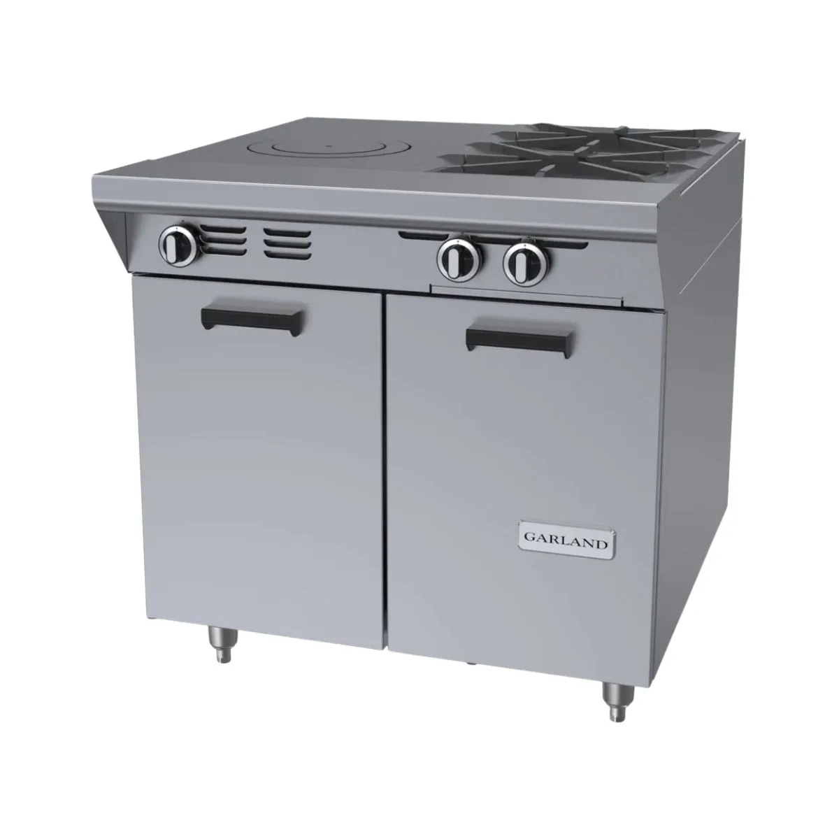 Garland US Range MST54S-E 34" Gas Heavy Duty Range w/ (2) Open Burners, (1) Front Fired Hot Top, Electric Ignition and Flame Fail, (1) Cabinet Base, 115.000 BTU