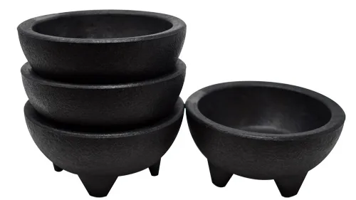Omcan USA 80951 - 10 oz. Black Molcajete Salsa Bowl, 5.1" Dia x 2.8" H, Polypropylene