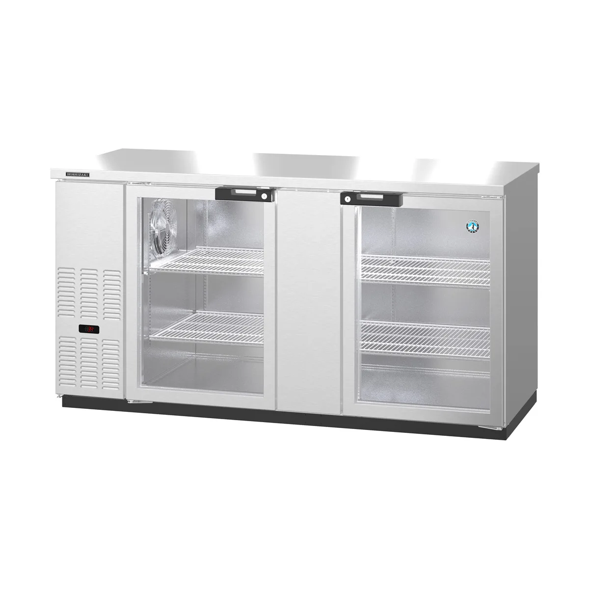 Hoshizaki BB69-G-S 69" Two Section Silver 2 Swinging Glass Door Back Bar Cooler, 21.80 cu. ft.