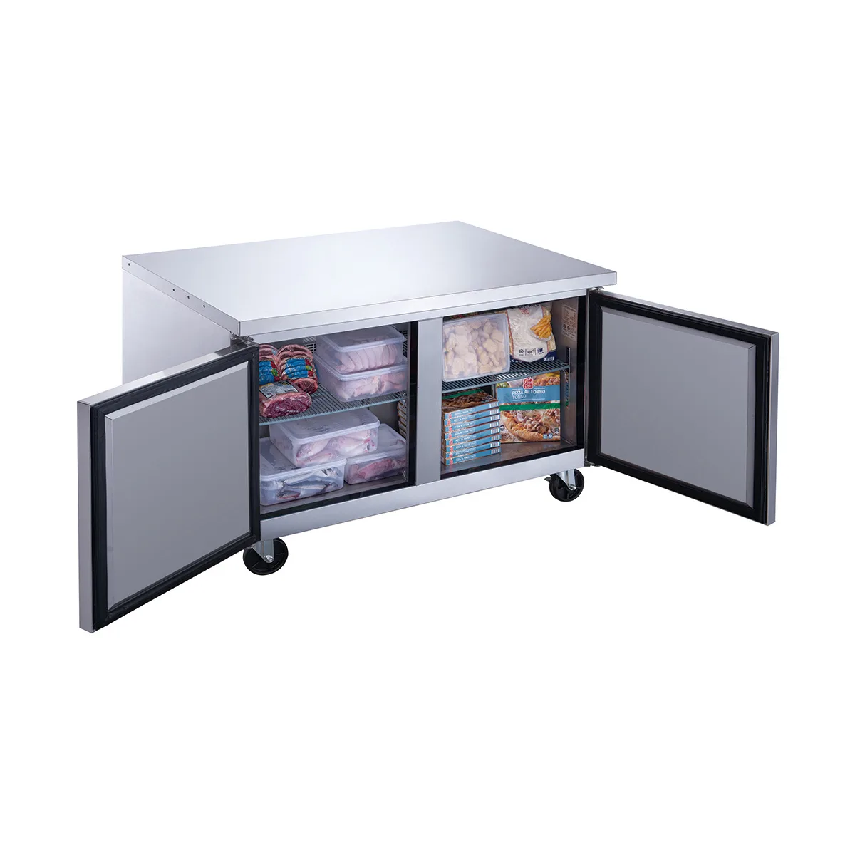 Dukers Appliance Co DUC48F 48" 2-Solid Door Undercounter Freezer, Stainless Steel, 12.21 cu. ft.