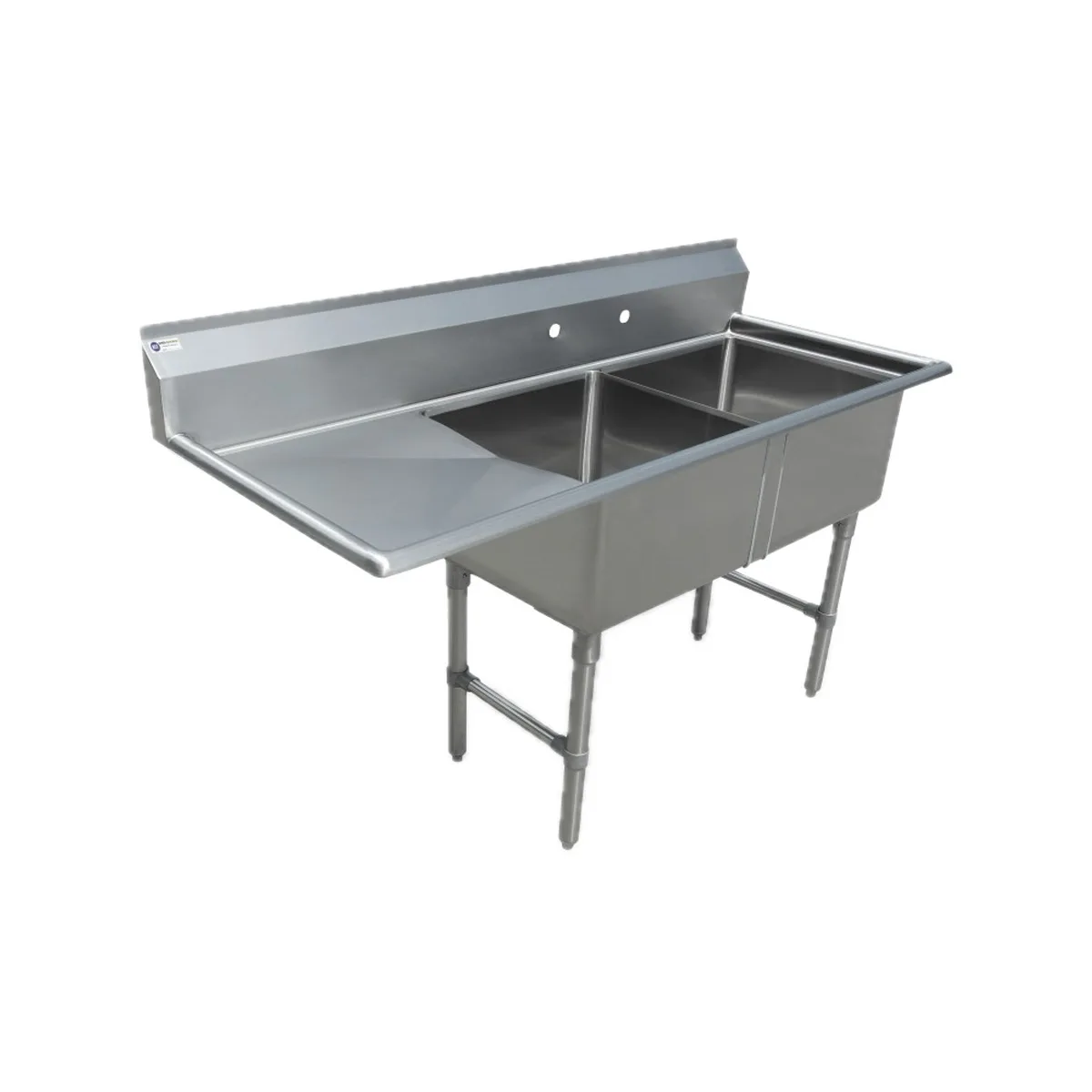 Steel Works SWS2C162012-18L-318 52" Two Compartment Sink, 16"W x 20"L Bowl With Left-Hand Drainboard