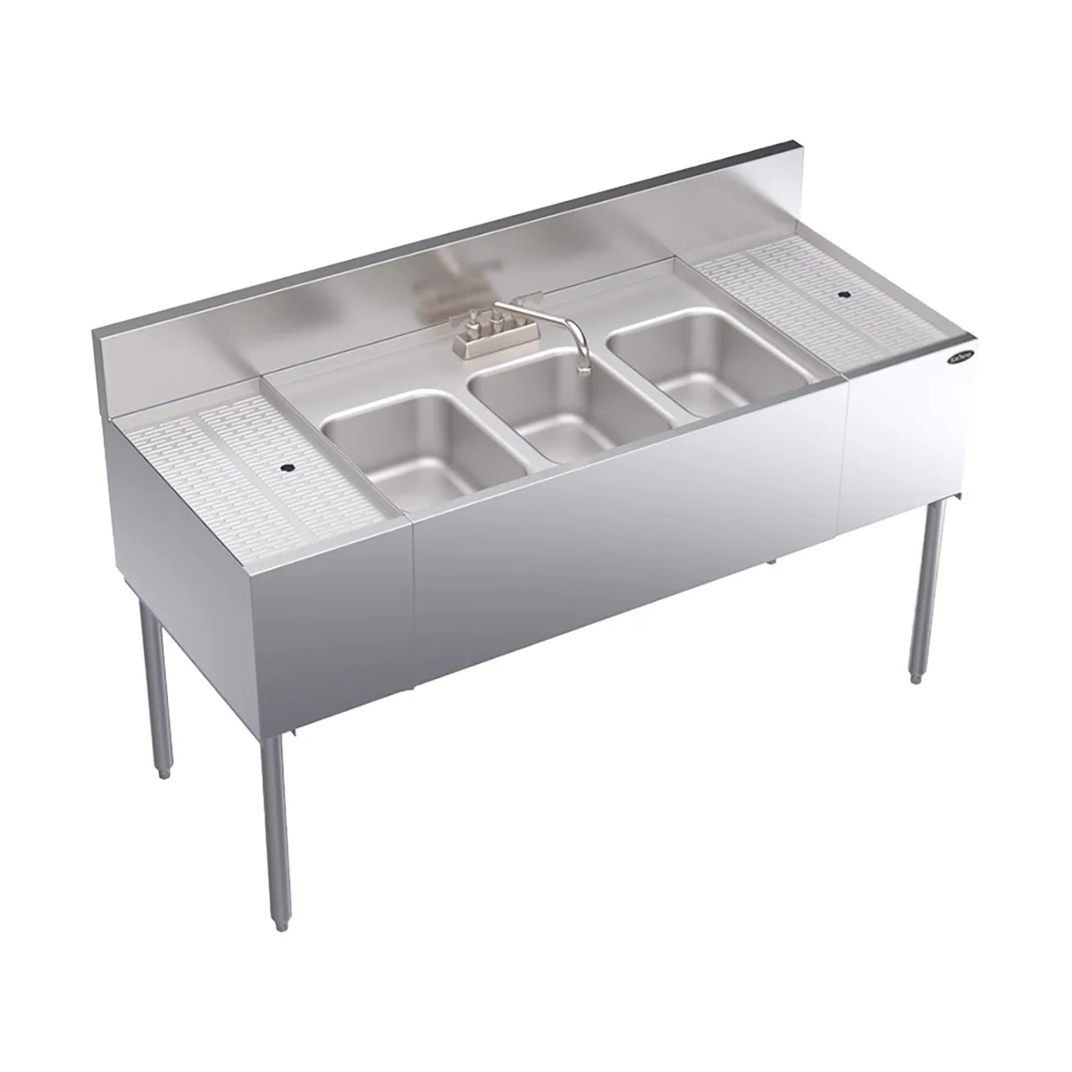 Krowne KR24-53C 60" Underbar Sink Units, 3 Compartment with 2 Drainboards