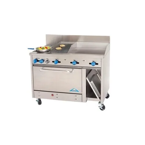 Comstock-Castle F3430-18-1.5RB 48" Gas Restaurant Range w/ (2) Open Burners, (1) 18" Griddle, (1) 18" Charbroiler, (1) Standard Oven, (1) Cabinet Base, 160.000 BTU