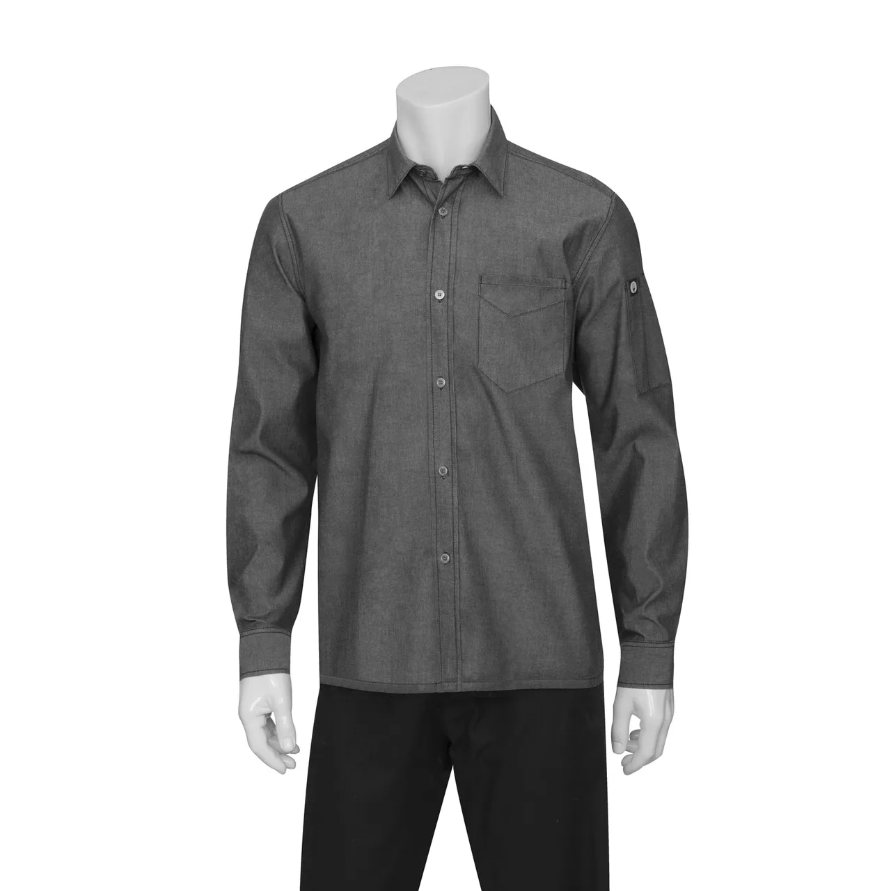 Chef Works SKL001-BLK-2XL Men's Shirt, 2XL Black, 100% Cotton, Long Sleeve Roll-Up, Button Tab