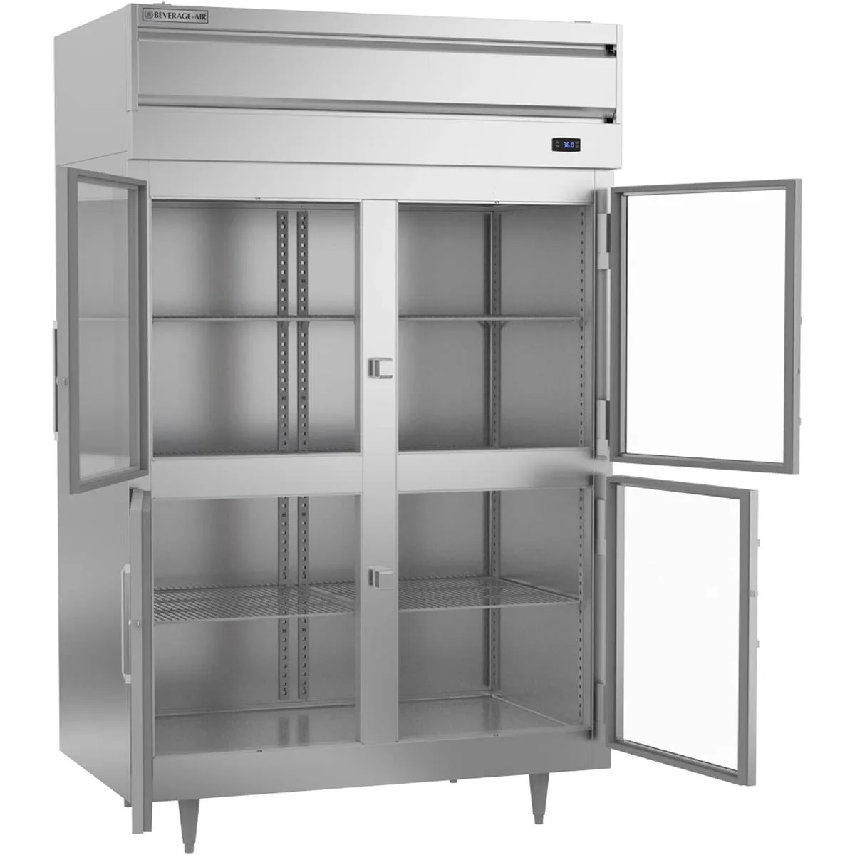 Beverage Air PR2HC-1BHG 52" 2-Section Reach-In Refrigerator w/ 4 Glass Half Doors, Top Mounted, 44.5 cu. ft.