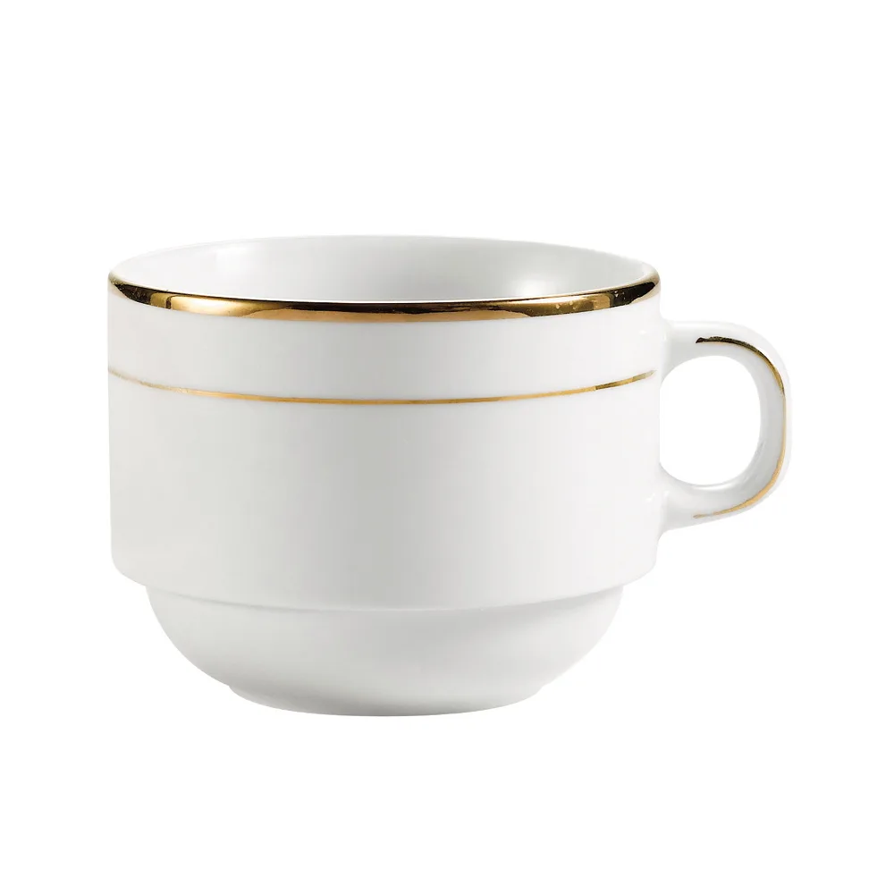 CAC China GRY-23 8‑Oz Porcelain Cup, 3.5" Dia x 2.625" H, Gold Band Finish - 1 Dozen