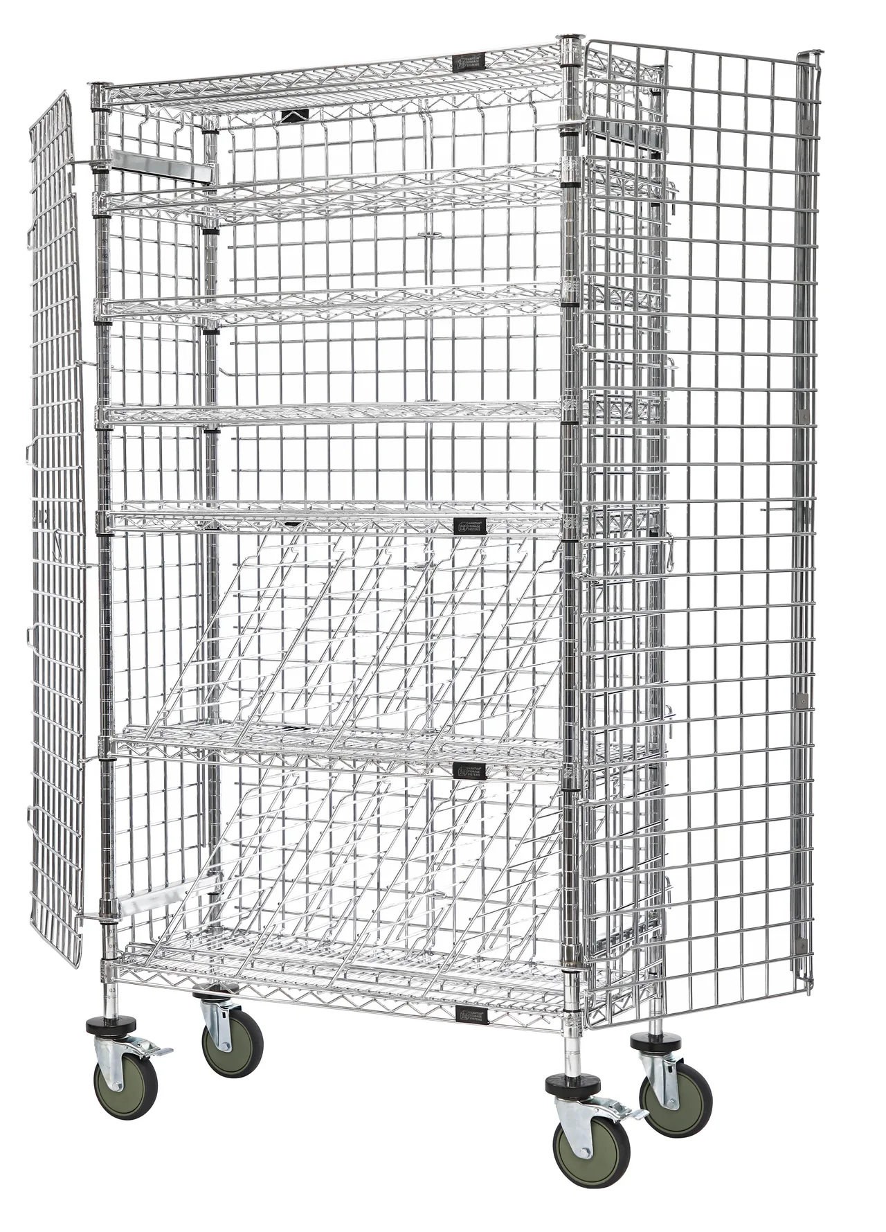 Quantum M1436-69MIXSEC Mobile Security Wine Rack, 36"W x 18"D x 69"H, Chrome Finish, 3 Shelves, NSF Certified, 4 Casters