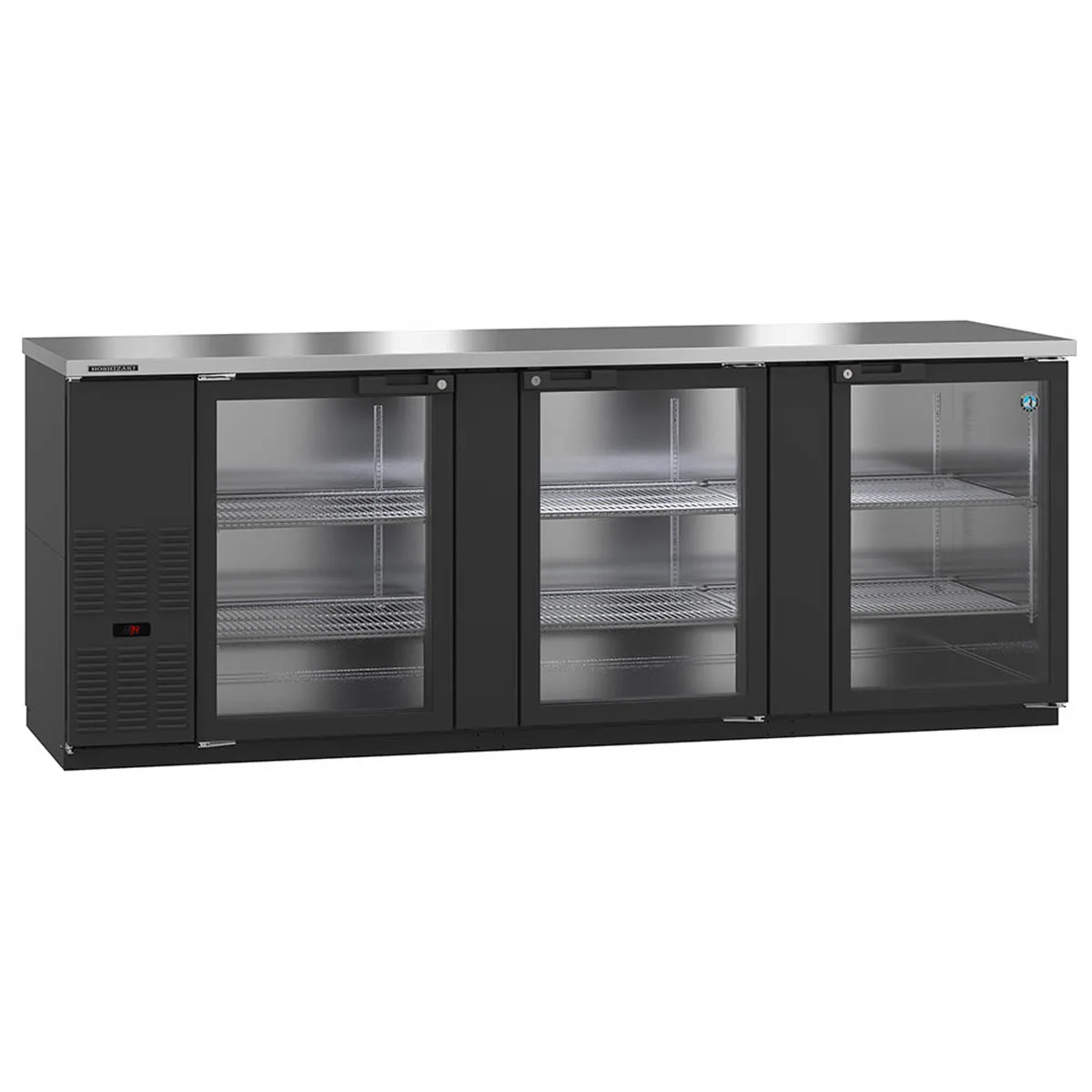 Hoshizaki BB95-G 95" Three Section 3 Swinging Glass Door Back Bar Cooler, 32.53 cu. ft.