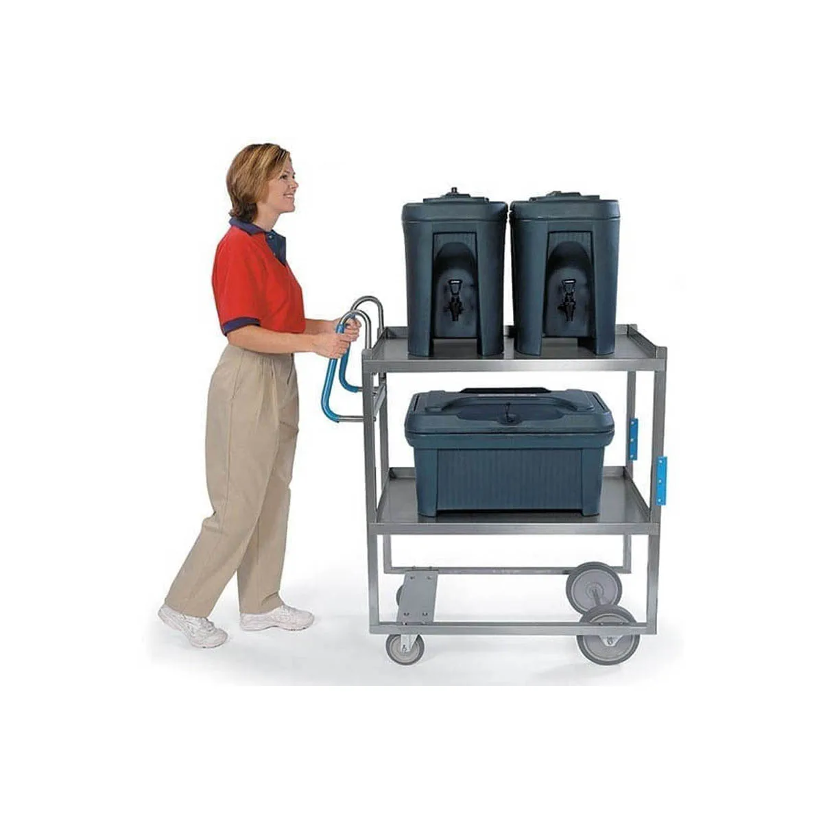 Lakeside 5910 35" Ergo-One® Heavy Duty Stainless Steel 2 Shelf Utility Cart - 700 lb. Capacity