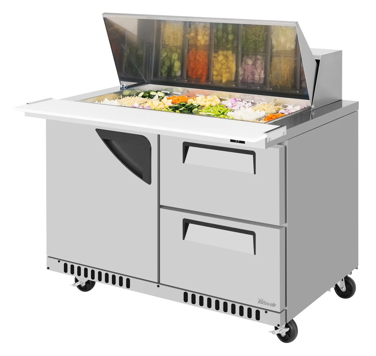 Turbo Air TST-48SD-18-D2R(L)-FB-N 48" Mega Top Sandwich and Salad Prep Table w/ 1 Door & 2 Drawers, 18 Pans