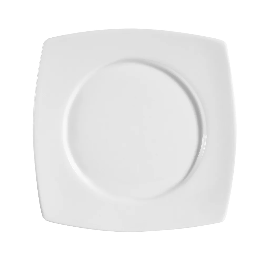 CAC China RCN-SQ6 Clinton Plate, 6-7/8" Round-in-Square, 3/4" High, Porcelain, Super White – 1 Dozen