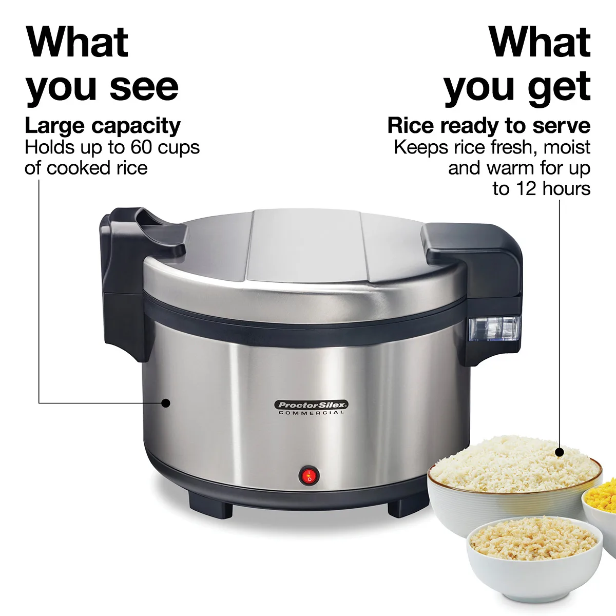 Hamilton Beach 37580 Proctor Silex Commercial 60 Cups Rice Warmer, 120V, 103W