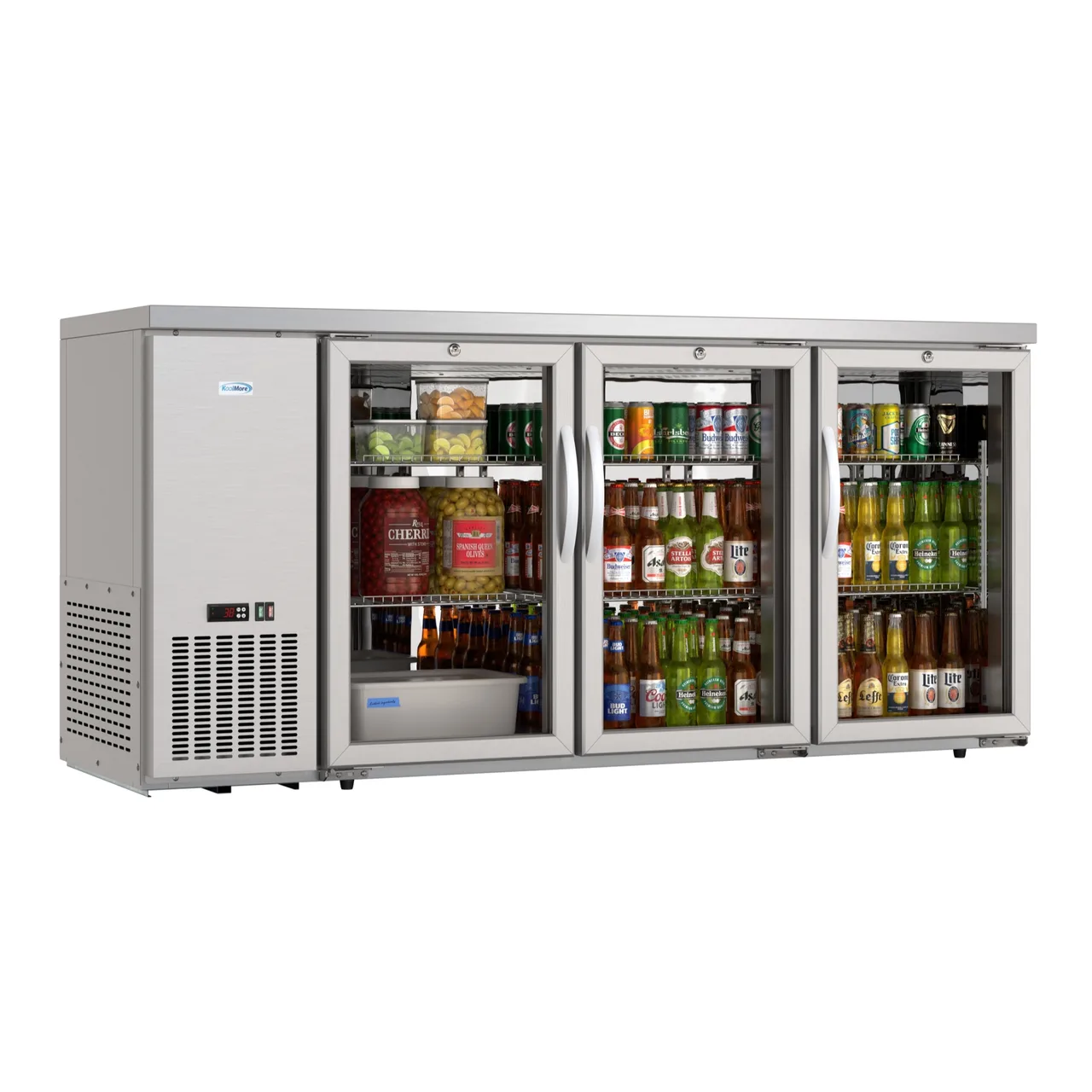 Koolmore KM-BC-3GD-SCSS 71-9/10" Bar Cooler, 18.3 Cu Ft., Finish, Glass Doors, LED Digital Temp