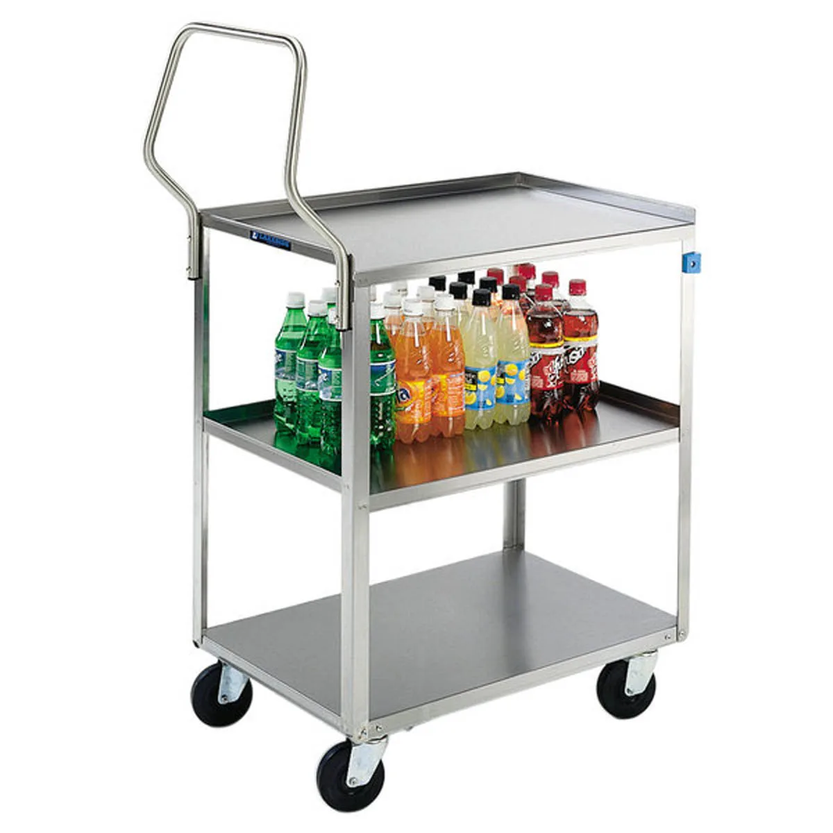 Lakeside 4444 Handler Stainless Steel 3-Shelf Medium Duty Utility Cart w/ 21" x 35" Shelf Size