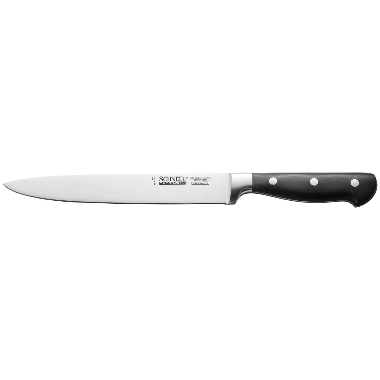 CAC China KFCV-G80 Schnell Carving Knife, 8" Forged, High-Carbon Steel Blade, Black Handle