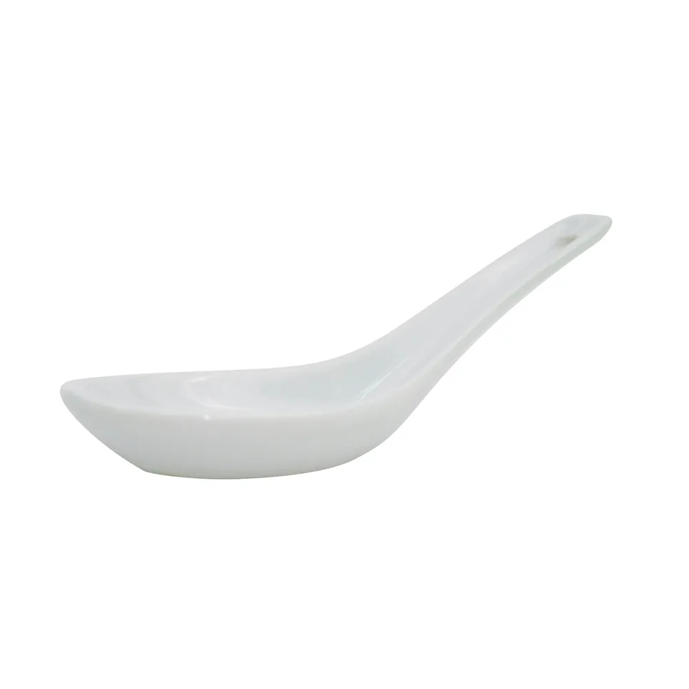 CAC China CN-41 - Chinese Soup Spoon, 5.5" L x 2" W x 0.5" H, Porcelain White, Safe - 1 Dozen