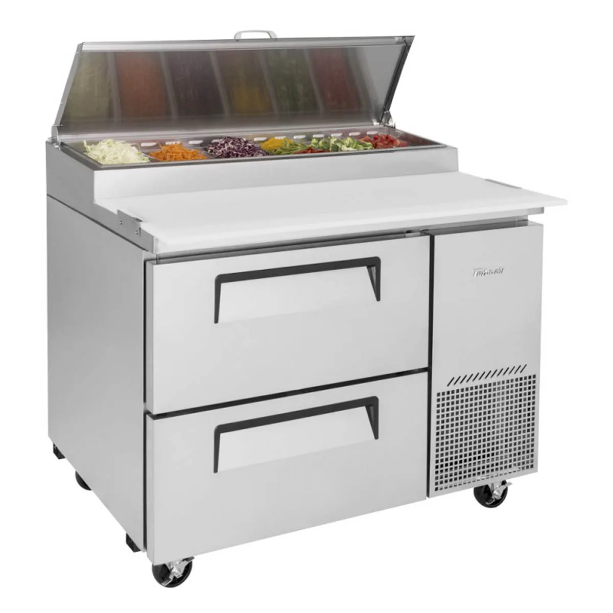 Turbo Air TPR-44SD-D2-N 44" 2 Drawers Refrigerated Pizza Prep Table, 6 Condiment Pans