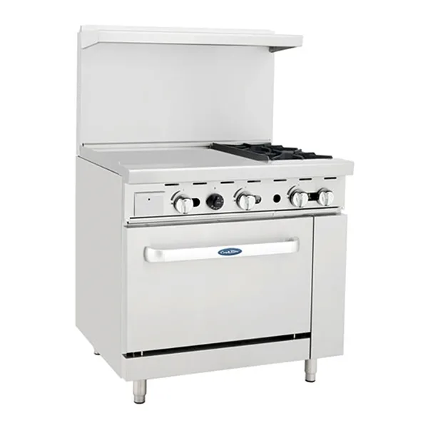 Atosa USA AGR-2B24GL-LP 36" LP Gas Restaurant Range w/ (2) Open Burners, 24" Griddle, 121.000 BTU