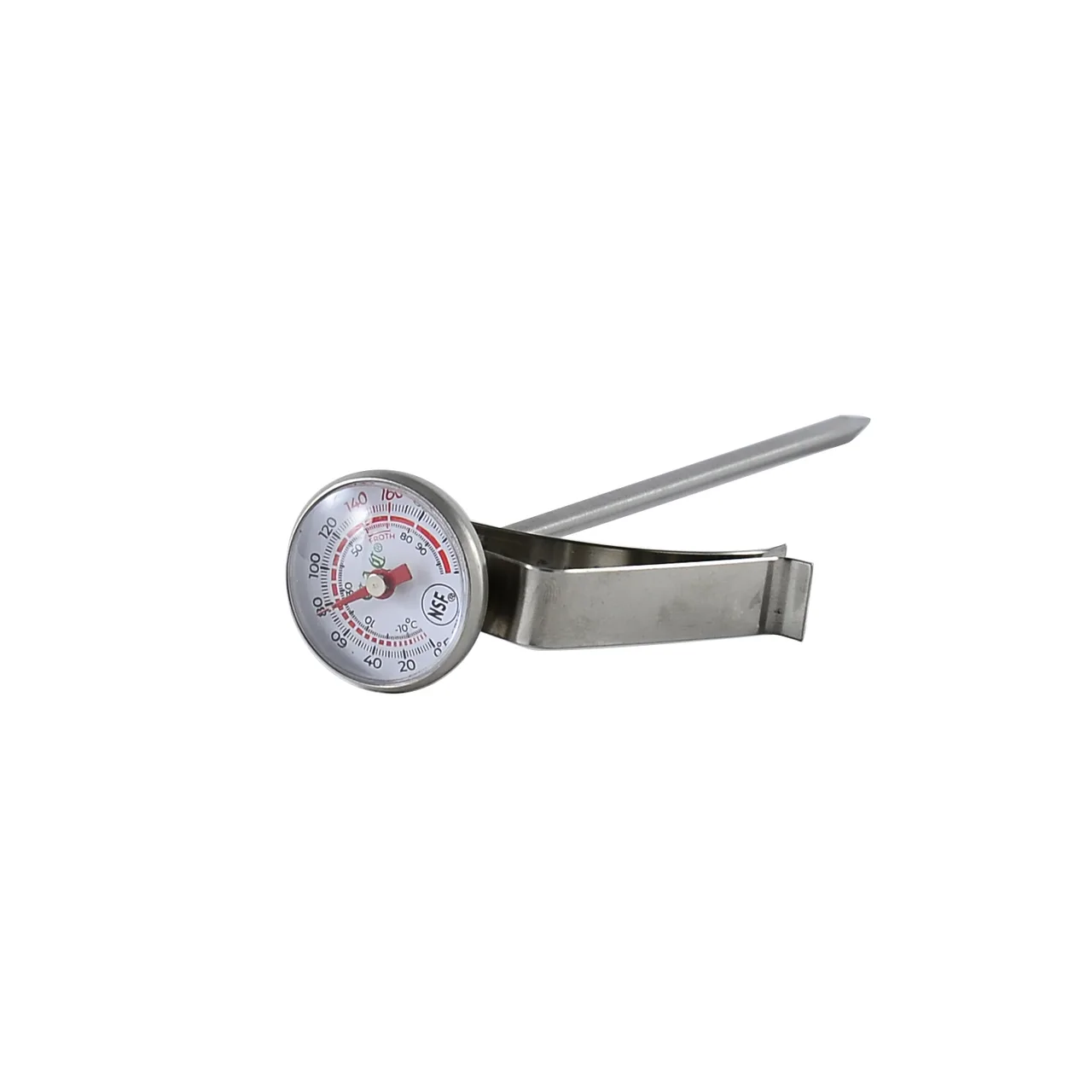 CAC China FPMT-F8 Frothing Thermometer, 1" Dial, 5" Probe, Steel Clip, Calibratable, 0-220°F