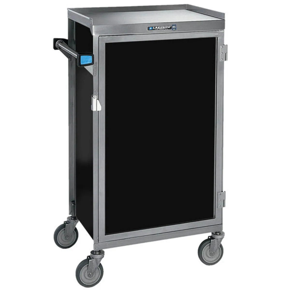 Lakeside 654 Stainless Steel 6 Tray Compact 1 Door Meal Delivery Cart w/ Vinyl Laminate Panels