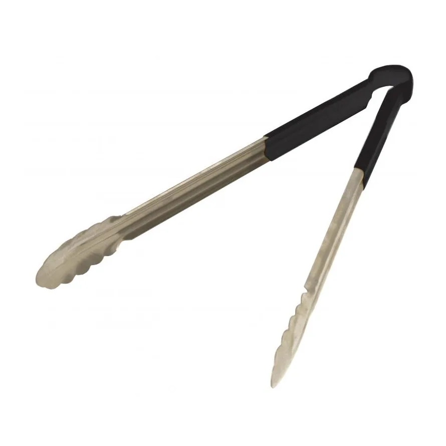 Omcan USA 80550 Utility Tongs, 16" Stainless Steel, Black Plastic Coated Handle