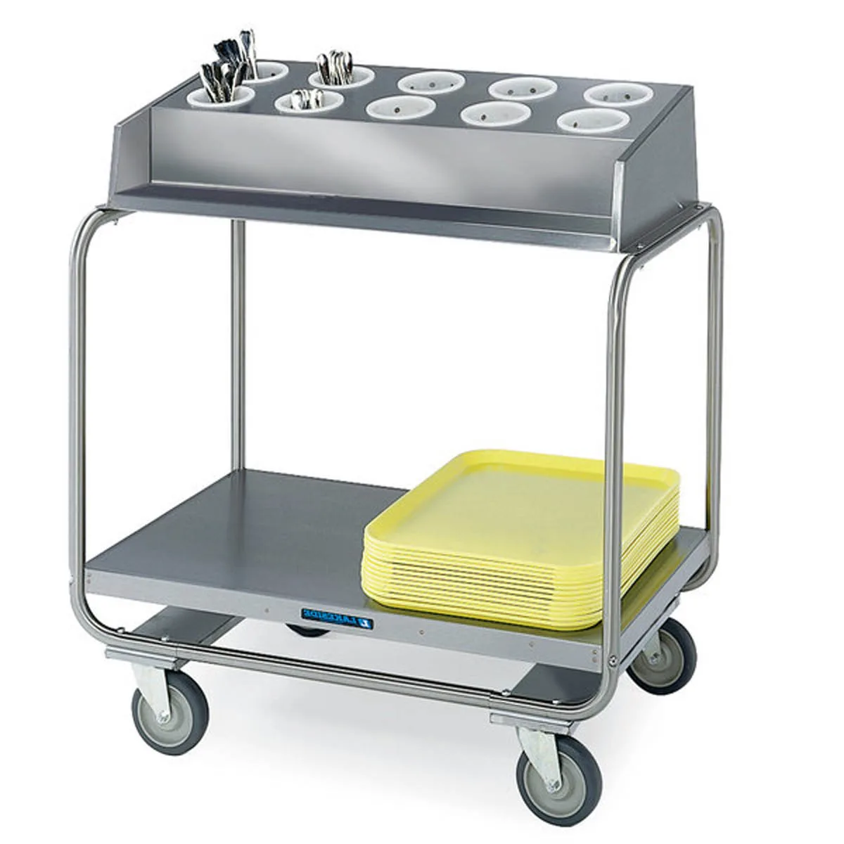 Lakeside 213 Stainless Steel Tray & Silver Cart w/ (10) Flatware Cylinder Capacity, 500 lbs.