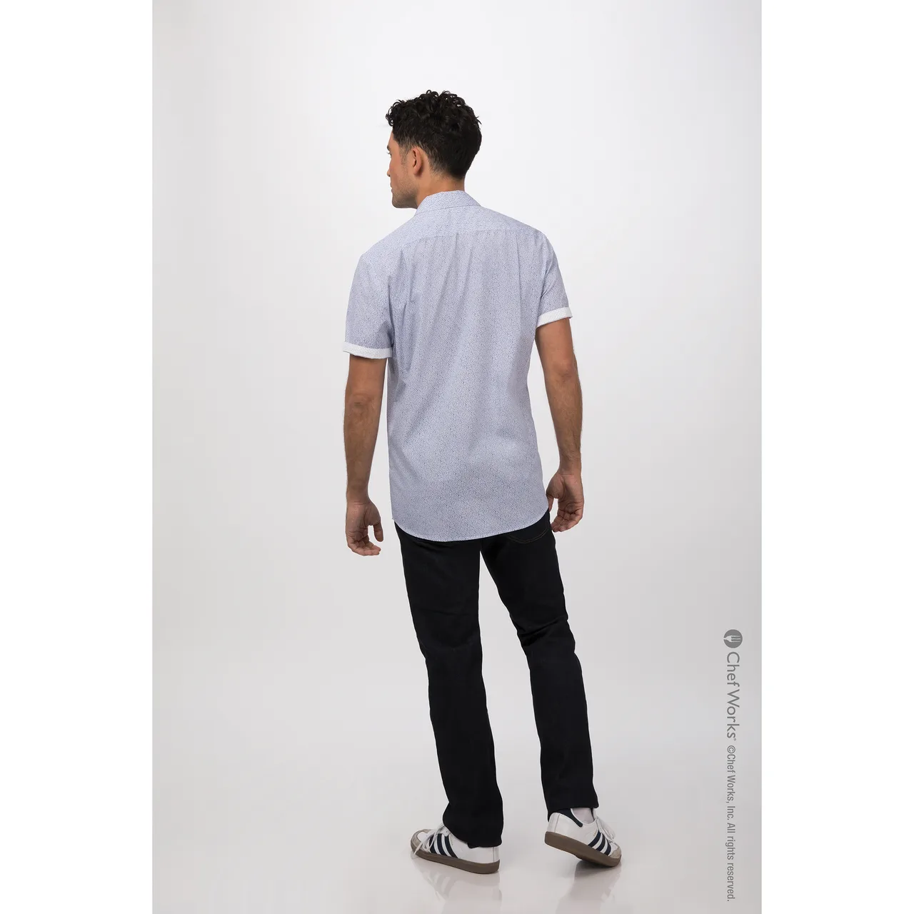 Chef Works SHC07-BLU-M Charleston Cook Shirt, Medium, Blue, Short Sleeve, Button Front, Poly/Cotton