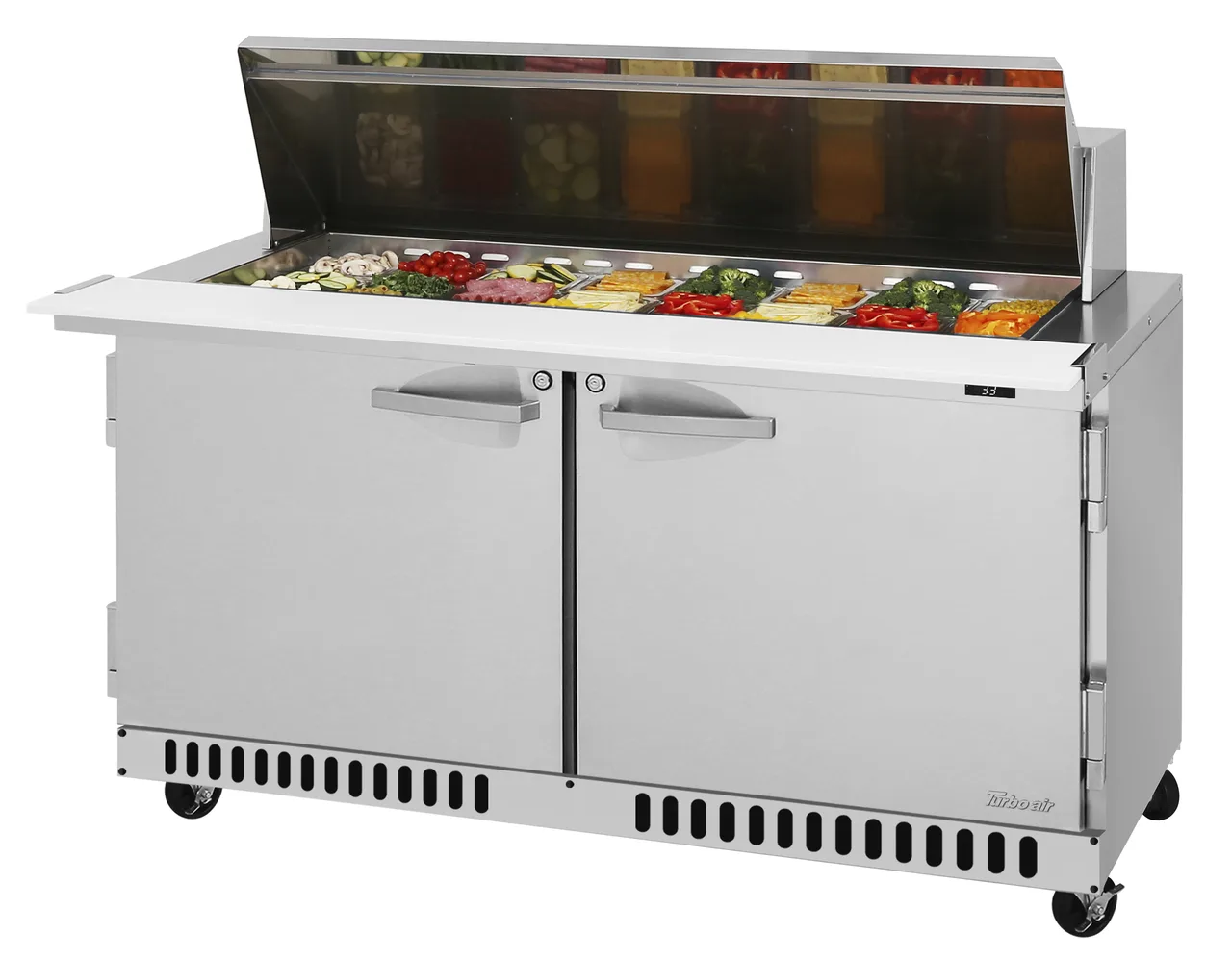 Turbo Air PST-60-24-FB-N 60" 2-Door Mega Top Sandwich and Salad Prep Table, 24 Pans, Stainless Steel